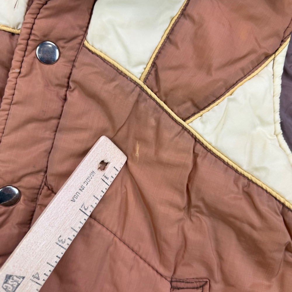 Vintage Sigallo Puffer Vest‎ Brown Tan Colorblock Quilted Retro 70s Womens Large - Picture 7 of 8